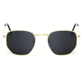 Óculos De Sol Hexagonal Dourado Com Lente Preta