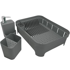 Kit 3 Utensílios Escorredor De Louça Talher Porta Detergente Bege