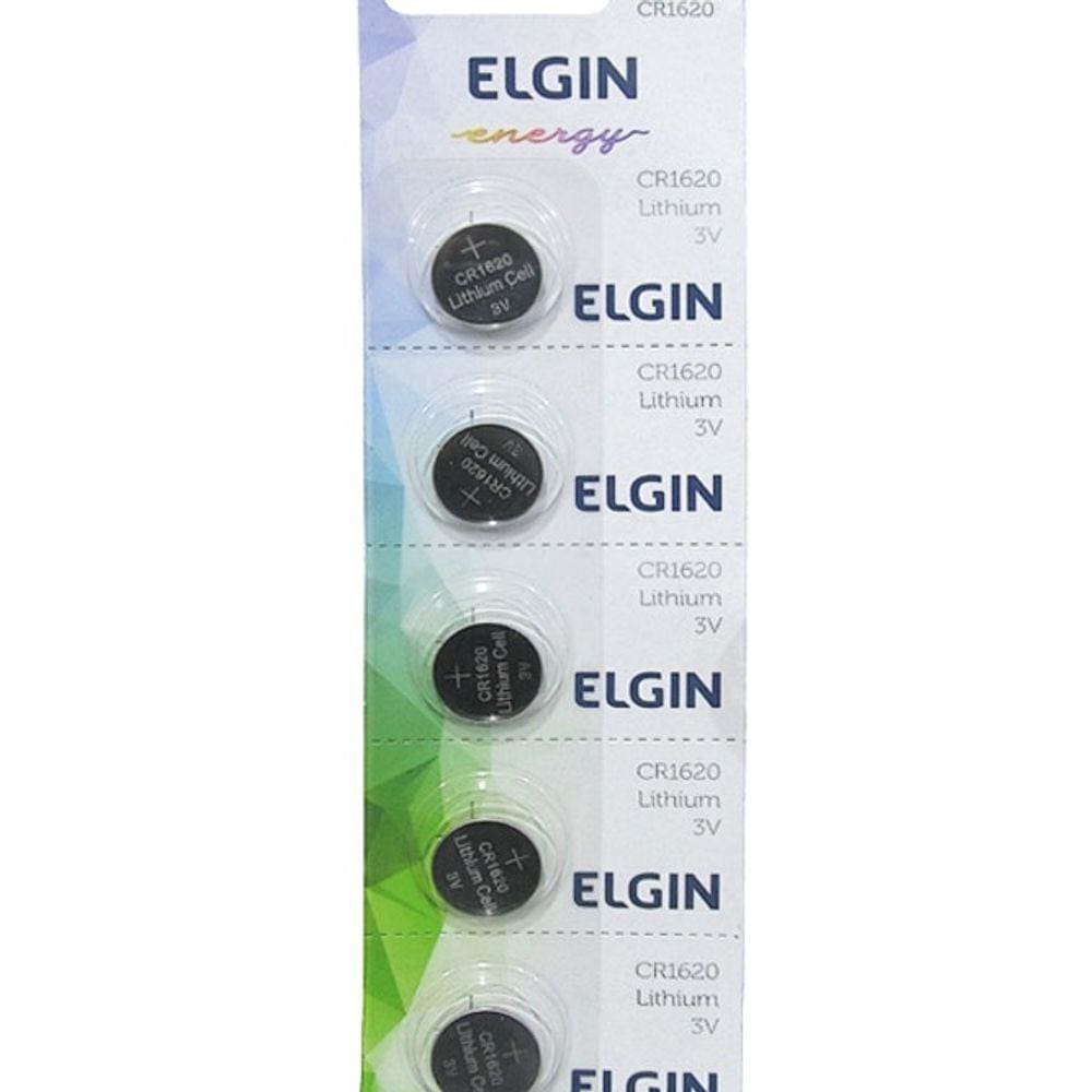 Bateria Moeda Cr1620 3v Pilha Lithium Elgin Com 5 Unidades