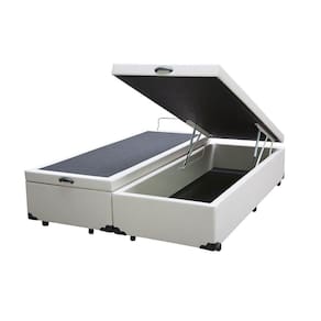 Base Box Baú Blindado Queen Bipartido AColchoes Sintético Branco 41x158x198 c/ Tampo Inteiriço