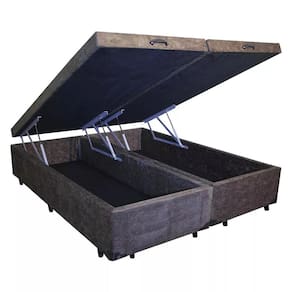 Base Box Baú Blindado Queen Bipartido AColchoes Suede Marrom 41x158x198 c/ Tampo Inteiriço