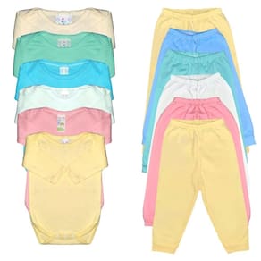 Kit Roupa de Bebê 12 Peças - Body Manga Longa e Mijão Sem Pé - 100% Algodão