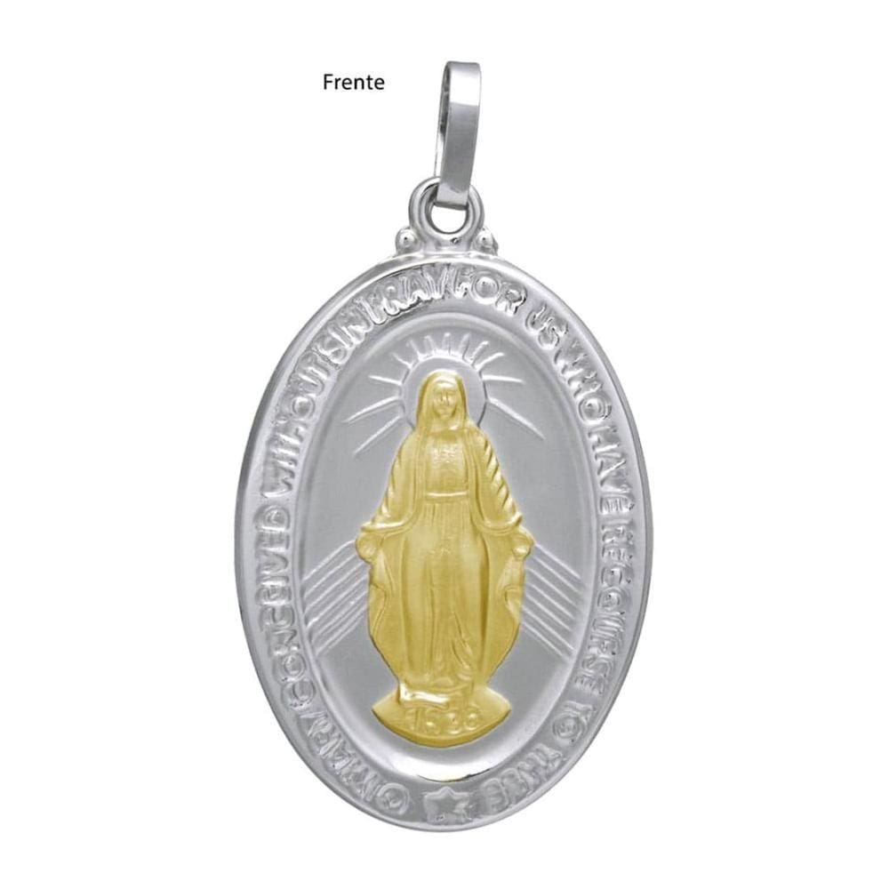 Pingente Aço Milagrosa Oval 70x44mm com Ouro