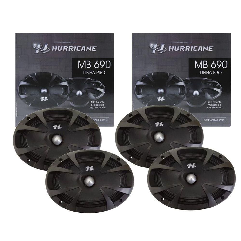 2 Pares Alto Falante Medio Grave Hurricane Pro MB690 6x9” 920W RMS Bobina Simples 4 Ohms