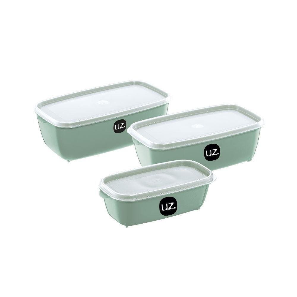 Kit Com 3 Potes Multiuso Retangular Verde Menta Sólido Uz