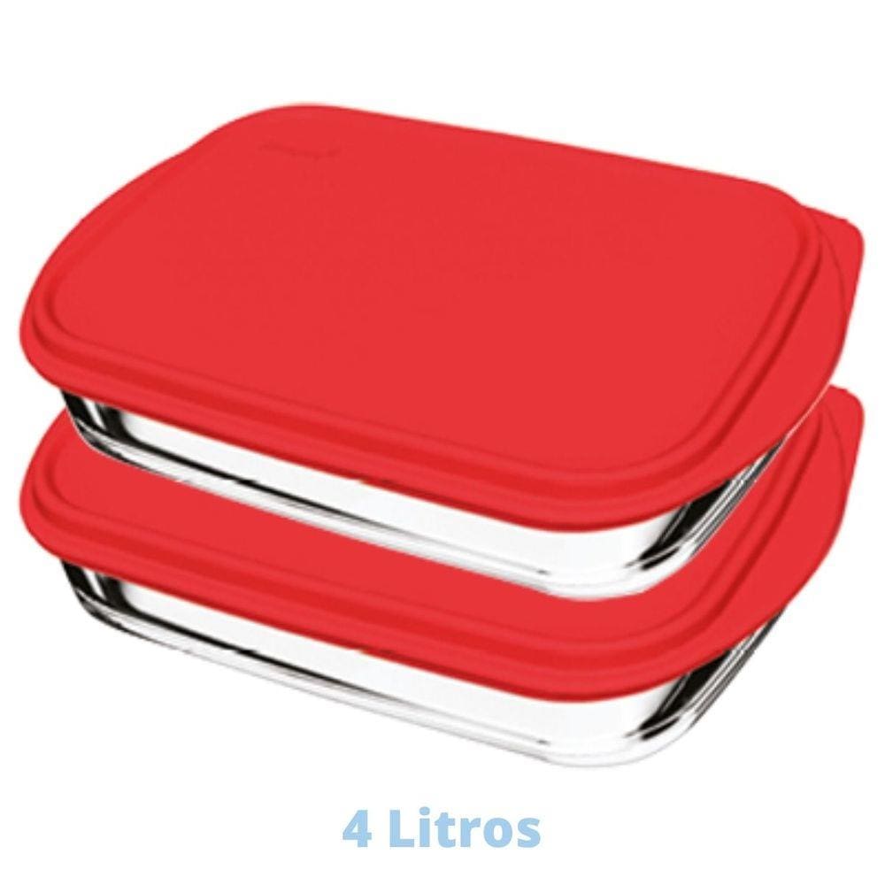 2 Assadeiras Travessa Vidro Grande Com Tampa 4L Sempre Nadir