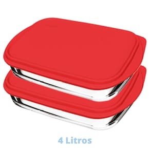 2 Assadeiras Travessa Vidro Grande Com Tampa 4L Sempre Nadir