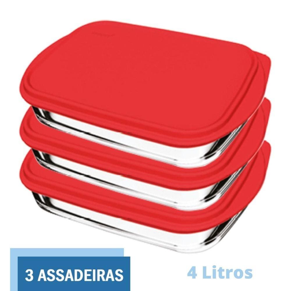 Assadeira Retangular Vidro Com Tampa Alta 4L Nadir - 3 Un