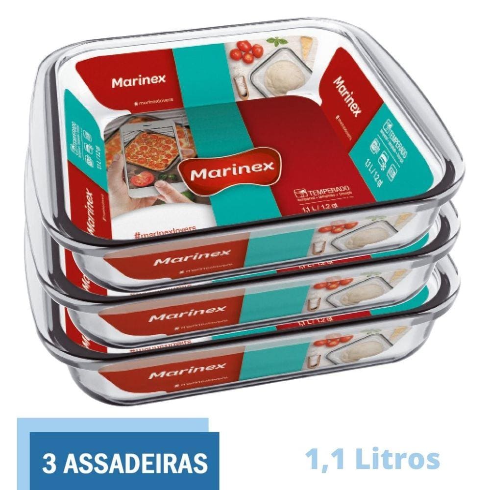 Travessa Assadeira Lasanheira 1,1L Quadrada Marinex - 3 Un