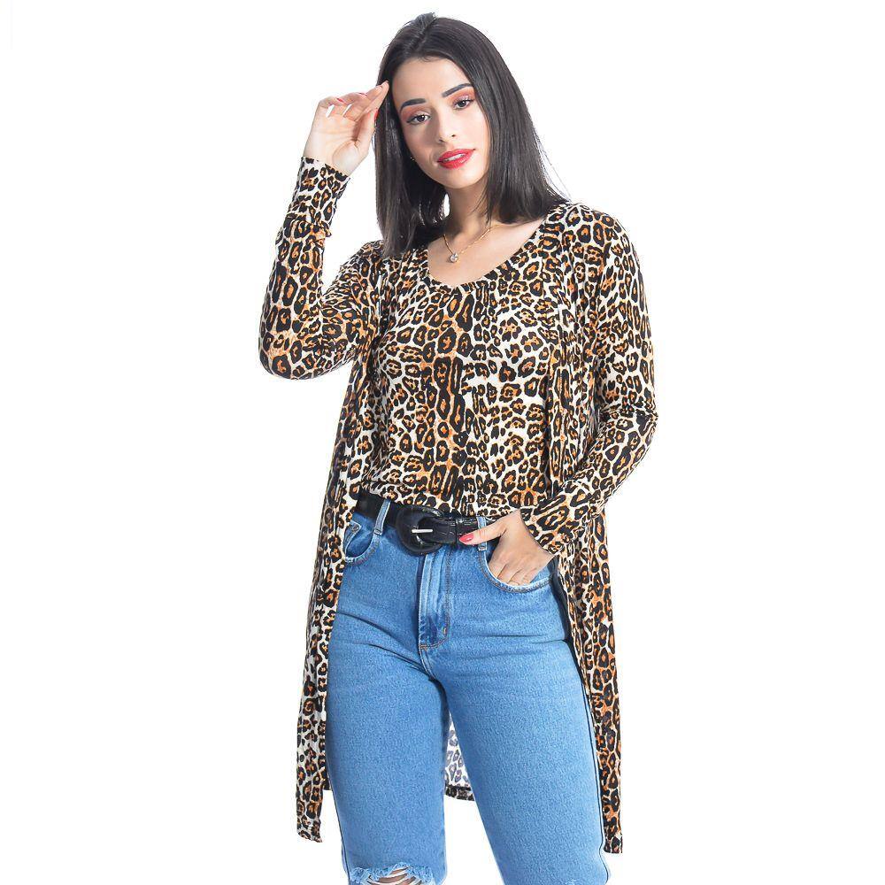 cardigan alongado animal print