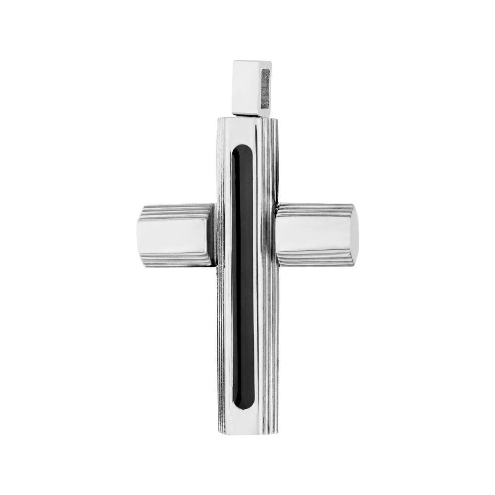 Pingente Aço Cruz Trabalhada Resina 38x22mm