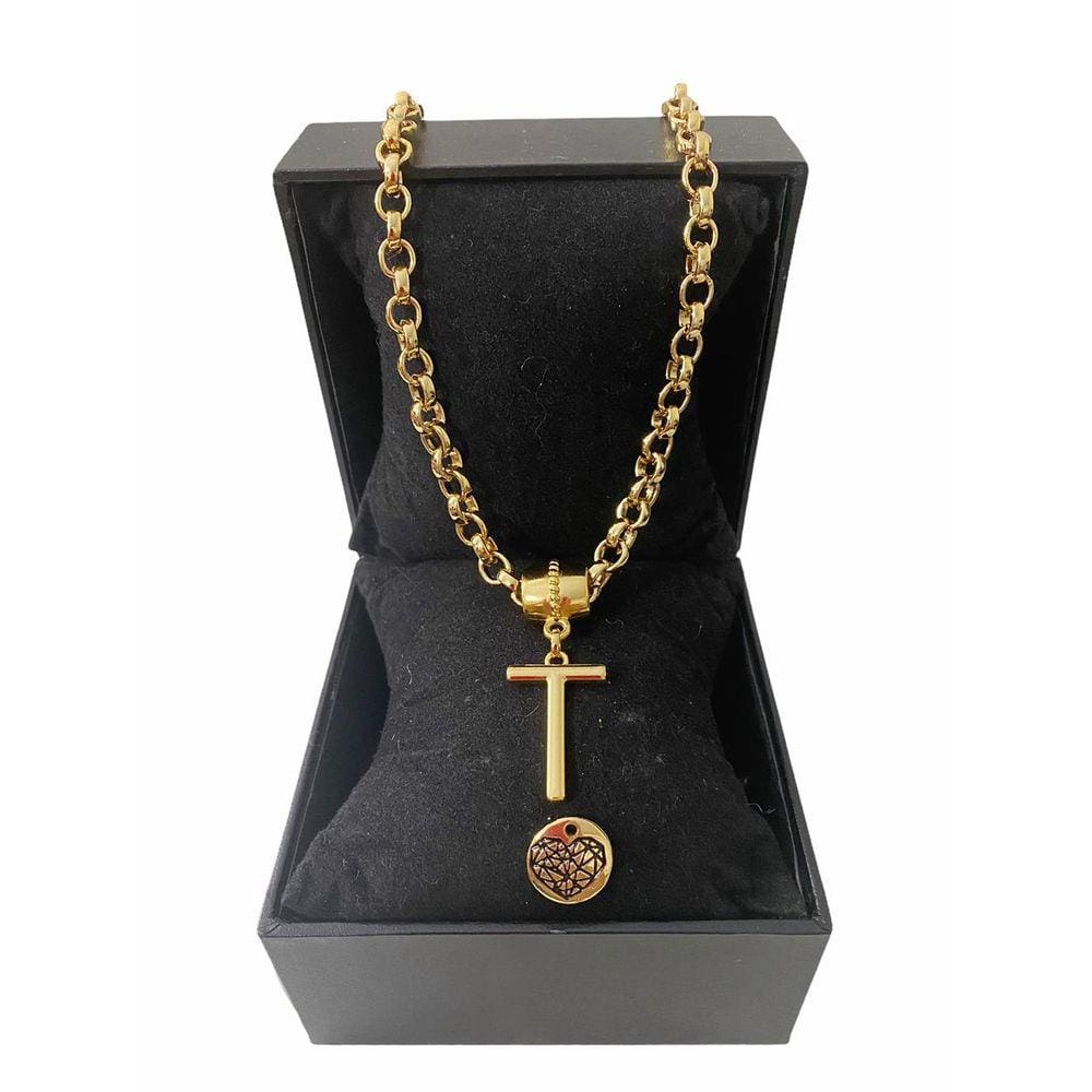 Colar Feminino Elo Português Grosso 6mm Letra "T"