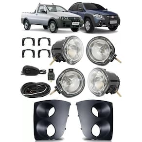 Kit Farol de Milha Neblina Fiat Palio Weekend Adventure Strada Fire 2005 2006 2007 2008 2009 2010 2011 2012 + Grade Moldura