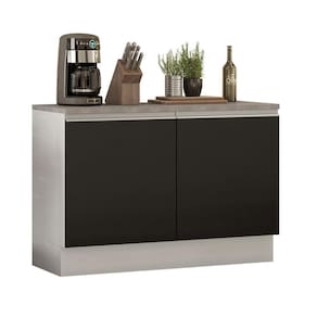 Balcão de Pia Madesa Glamy 120 cm 2 Portas (Com Tampo) - Branco/Preto
