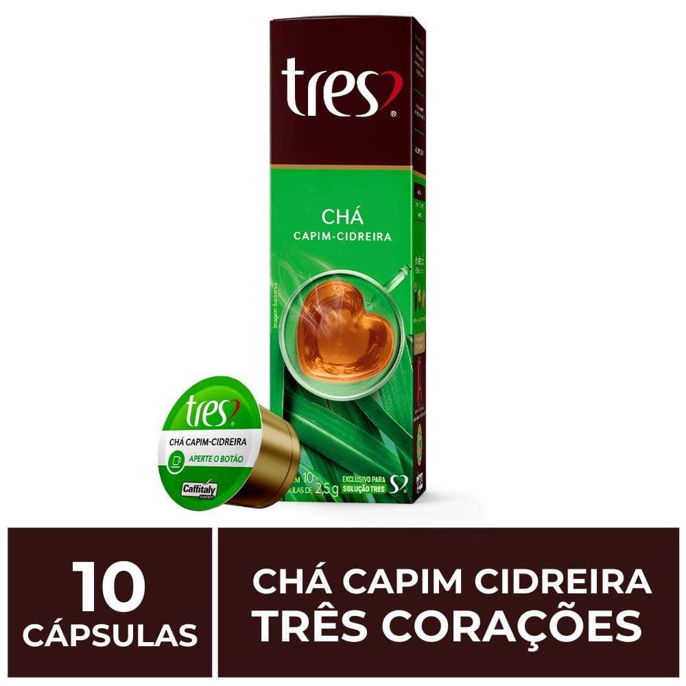 10 Cápsulas Três Corações, Chá Capim Cidreira