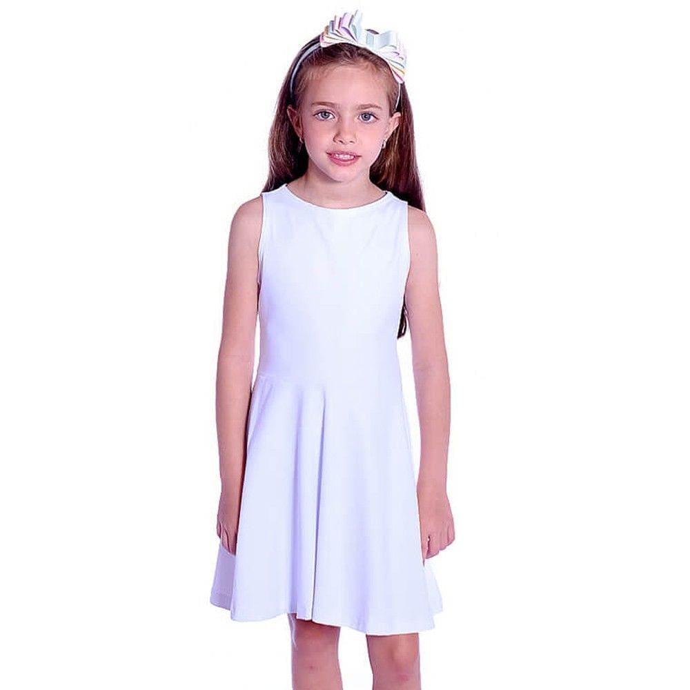 Vestido Infantil Branco Regata Decote Canoa