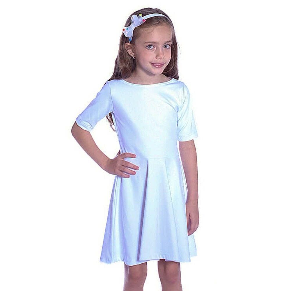 Vestido Infantil Branco Meia Manga Decote Canoa