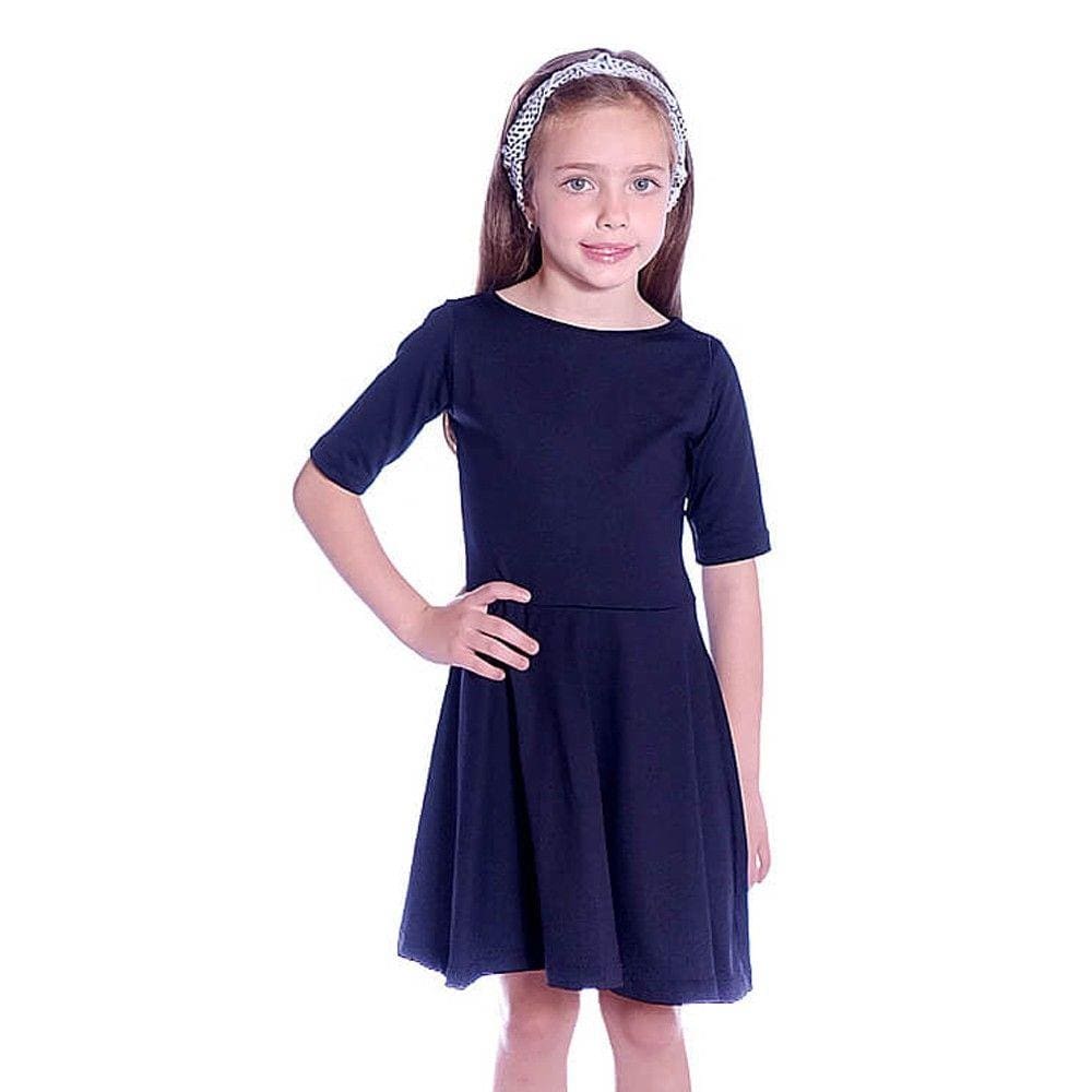 Vestido Infantil Preto Meia Manga Decote Canoa