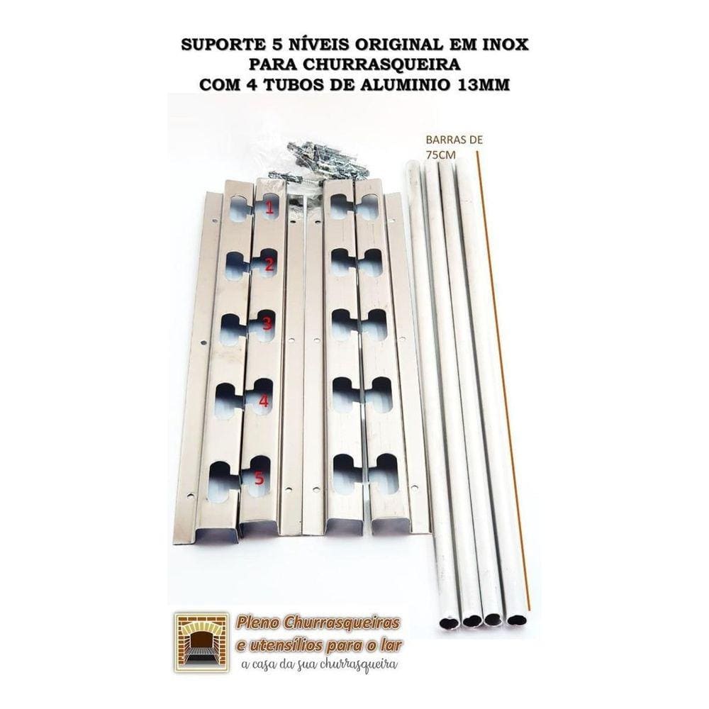 Suporte Churrasqueira 5 Níveis Inox Com 4 Tubos Alum 75Cm