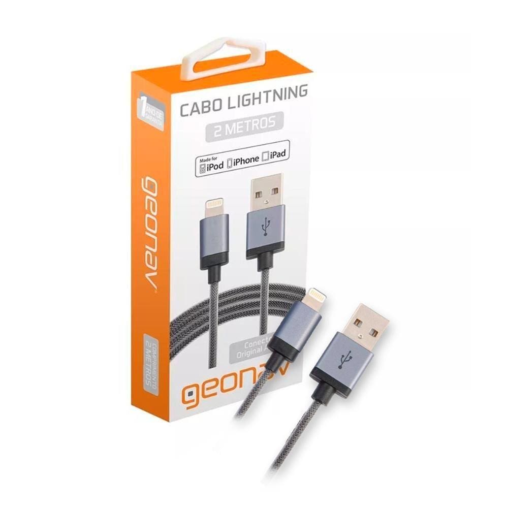 Cabo Lightning para USB 2 Metros Revestido de Nylon Trançado Geonav LIGH08