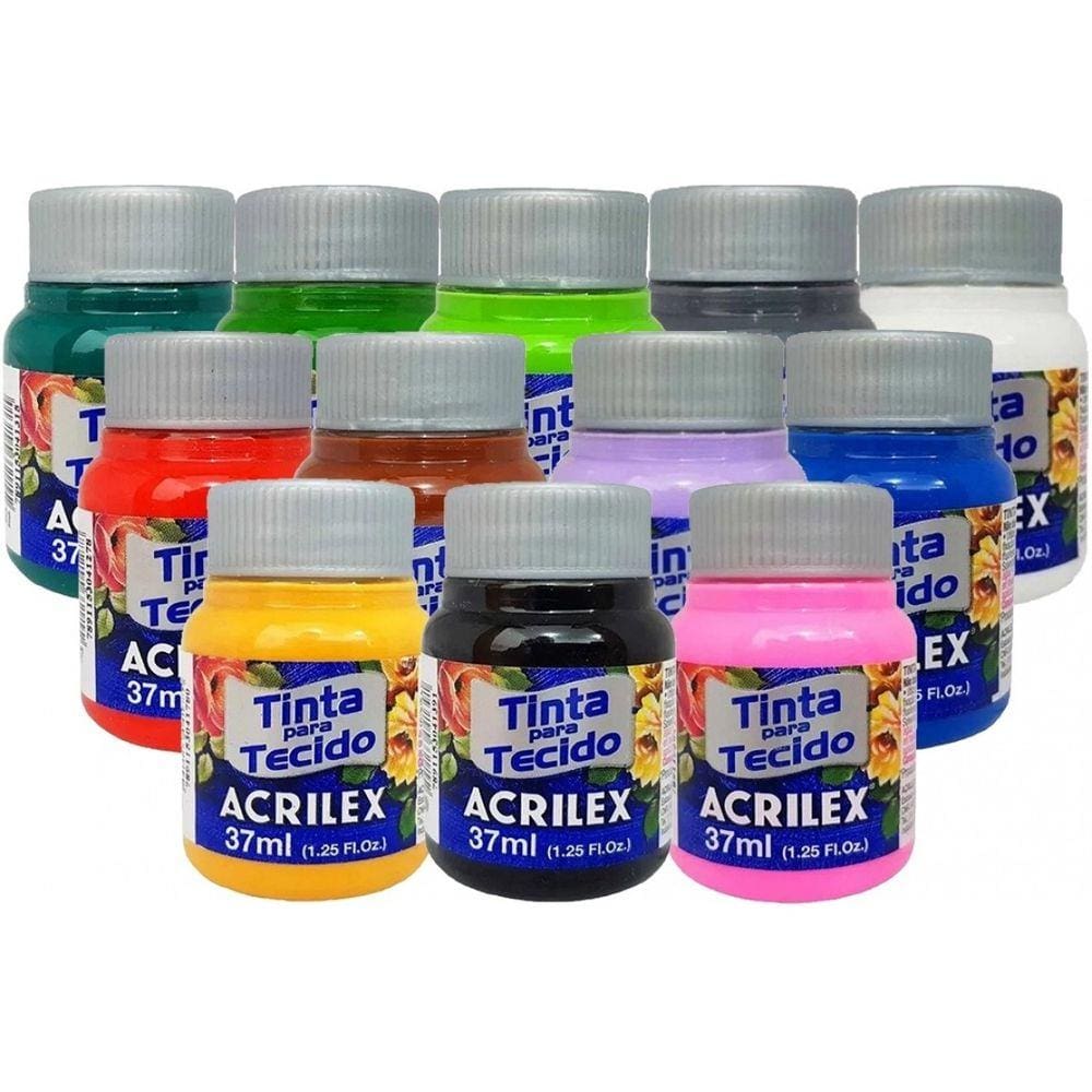 Kit Com 12 Tintas De Tecido Acrilex 37ml - Escolha As Cores