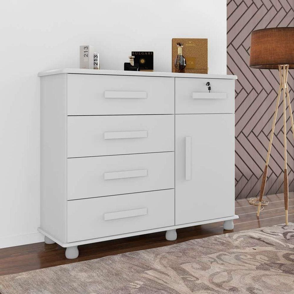 Cômoda com chave Ibiza Plus 1 Porta 5 Gavetas - Branca