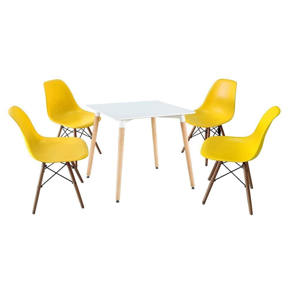 Mesa de jantar 4 cadeiras Eames Amarelo Branco 80cm Núria Healer