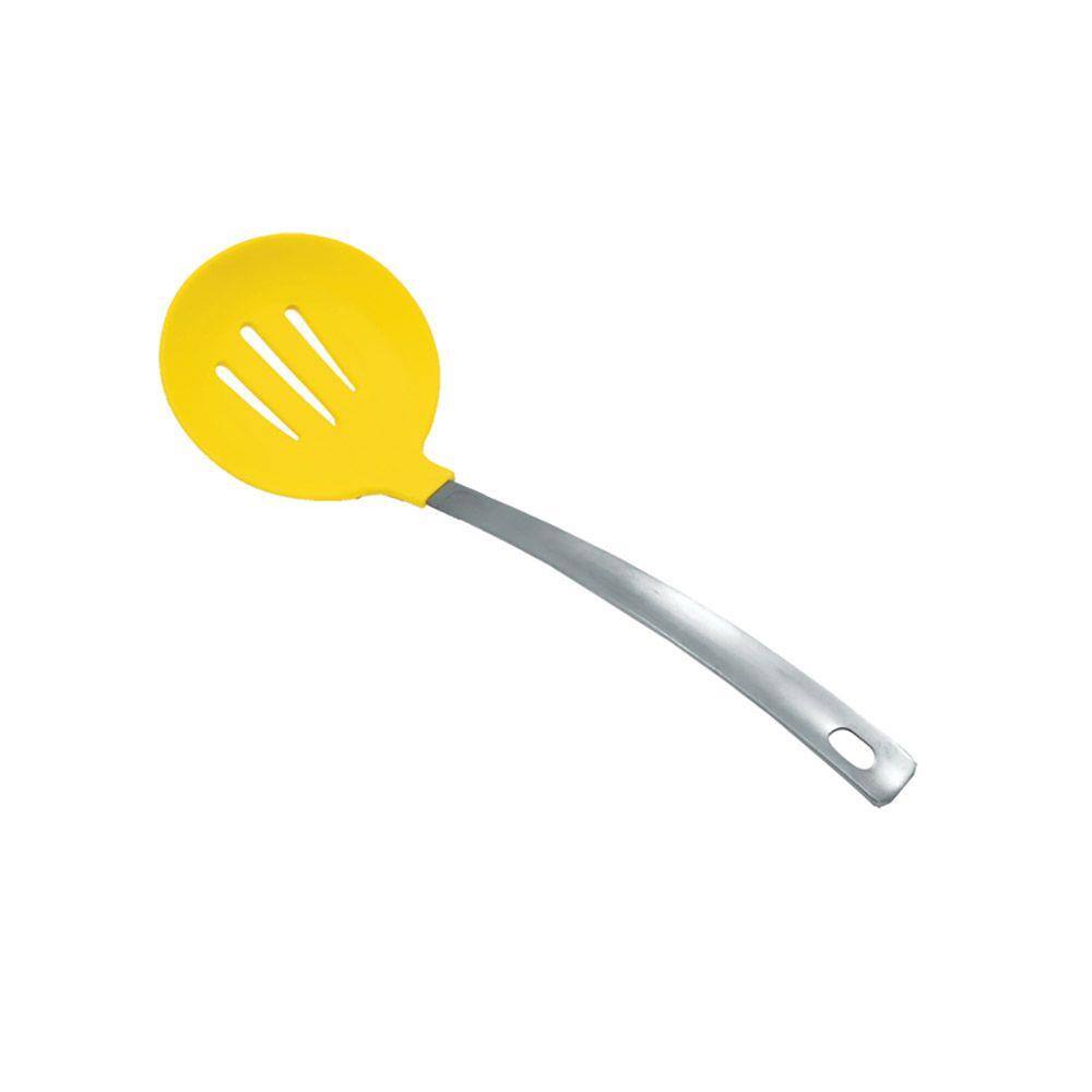 Escumadeira De Silicone Redonda Amarela