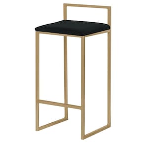 Banqueta Decorativa Jasmine Base Gold Veludo Preto