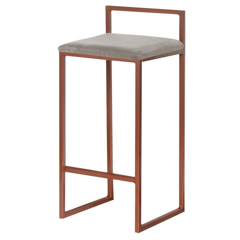 Banqueta Decorativa Jasmine Base Bronze Veludo Cinza