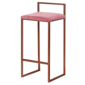 Banqueta Decorativa Jasmine Base Bronze Suede Rosa