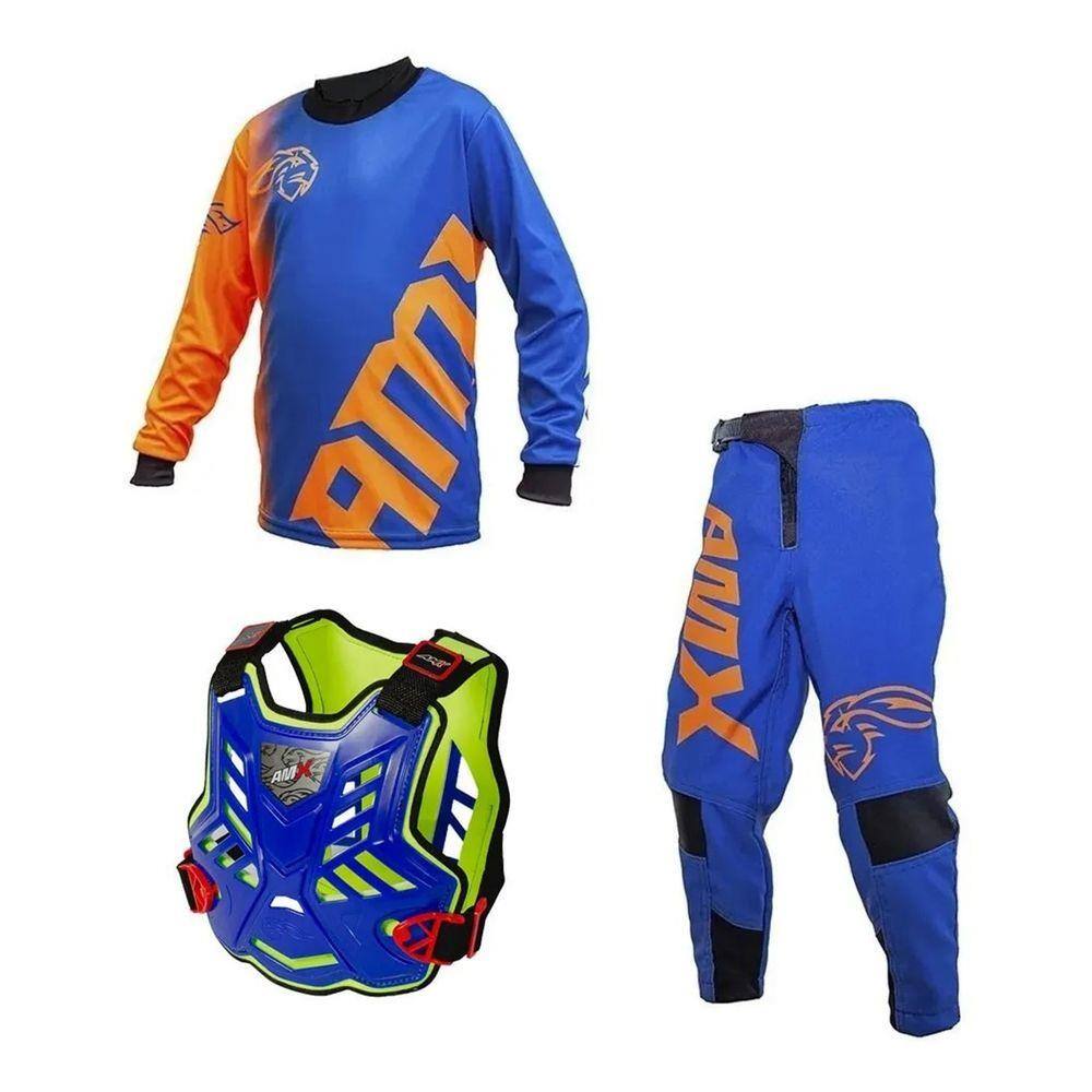 Conjunto Classic Extreme Infantil Colete Amx Azul Amarelo Neon
