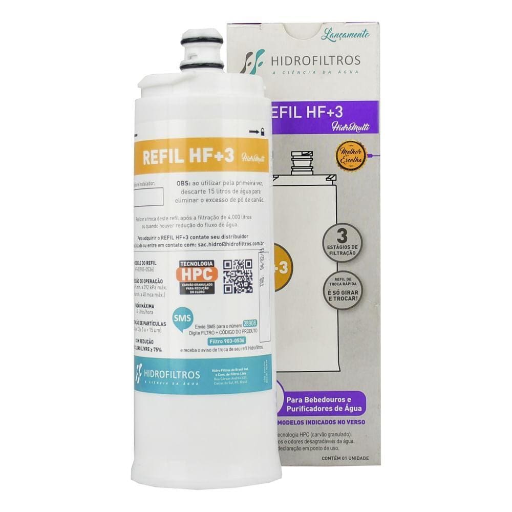 Filtro Refil Hidrofiltros HF+3 para Purificador de Água 903-0536 903-0536