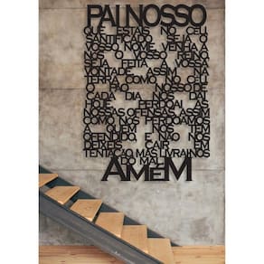 Pai Nosso Versão Católico GG 88x60cm LETTERING em Madeira Mdf Aplique de Parede