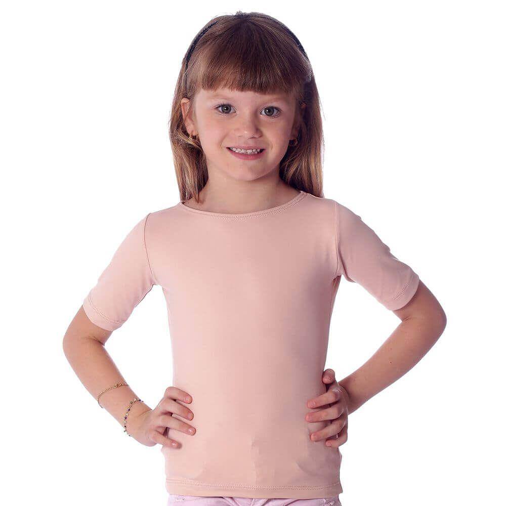 Blusa Infantil com Proteção Solar Nude Feminina Meia Manga Decote Canoa