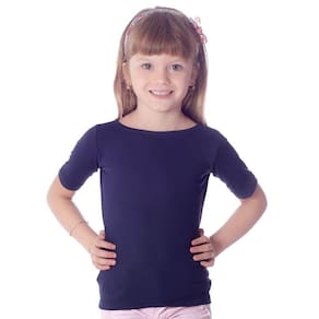 Blusa Infantil Feminina com Proteção UV Azul Marinho Meia Manga Decote Canoa