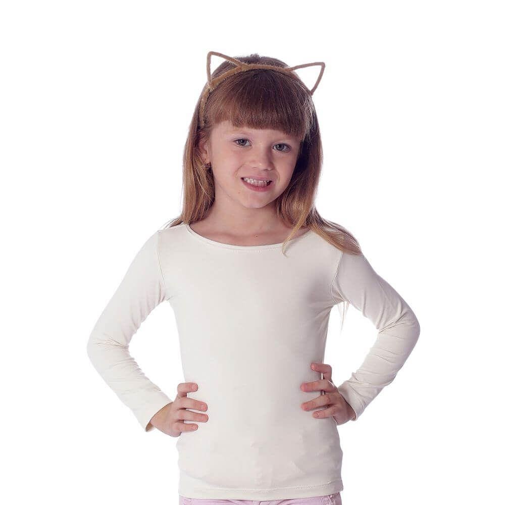 Blusa Infantil Feminina com Proteção UV Palha Manga Longa Decote Canoa