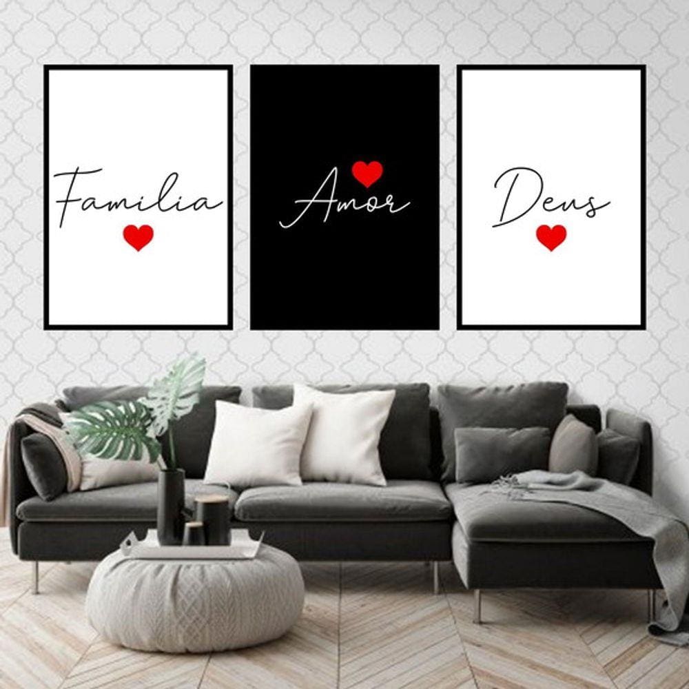 Kit 3 Quadros Decorativos Família, Amor e Deus