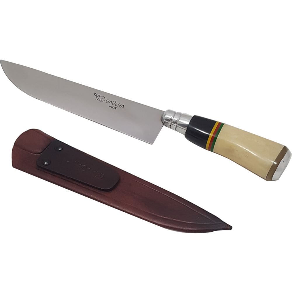Conjunto Garfo E Faca 5`` Chifre Bainha Couro Mesa Churrasco