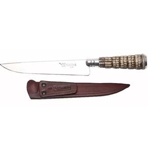Faca Churrasco 6`` Aço Inox Cabo Rabo De Tatu e Bainha Couro