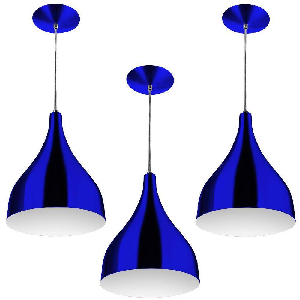 Kit 3 Pendentes Gota Pequena Alumínio 21cm Azul Metalico