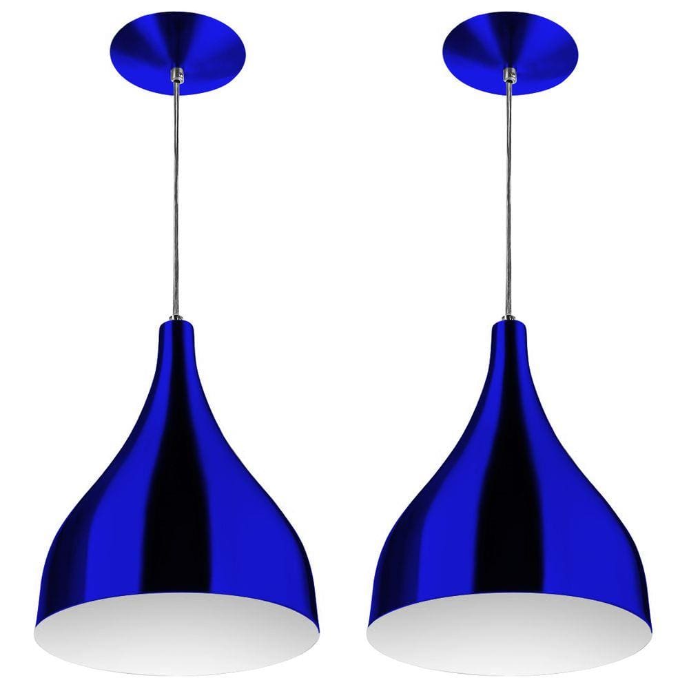 Kit 2 Pendentes Gota Pequena Alumínio 21cm Azul Metalico