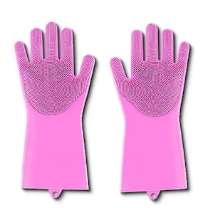 Luva Esponja Silicone Rosa Para Limpeza Cozinha Lava Louça