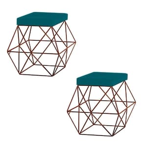2 Puffs Decorativo Base Bronze Trixie Suede Azul Claro