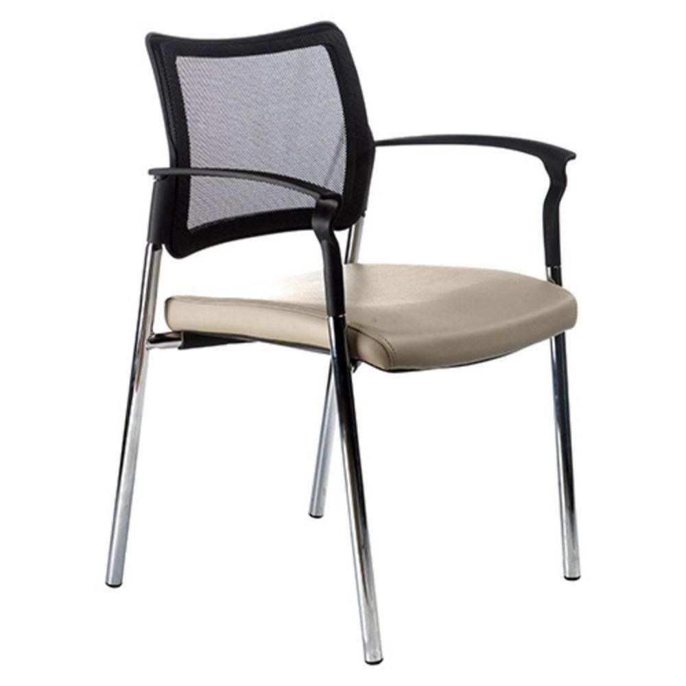 Cadeira Base Cromada Tela Mesh Bege Design Office Móveis