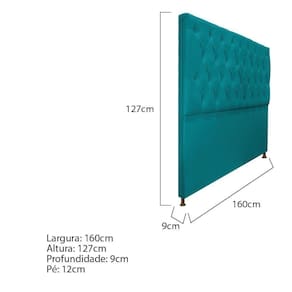 Cabeceira Sofia 160cm Queen Size Suede Azul Turquesa