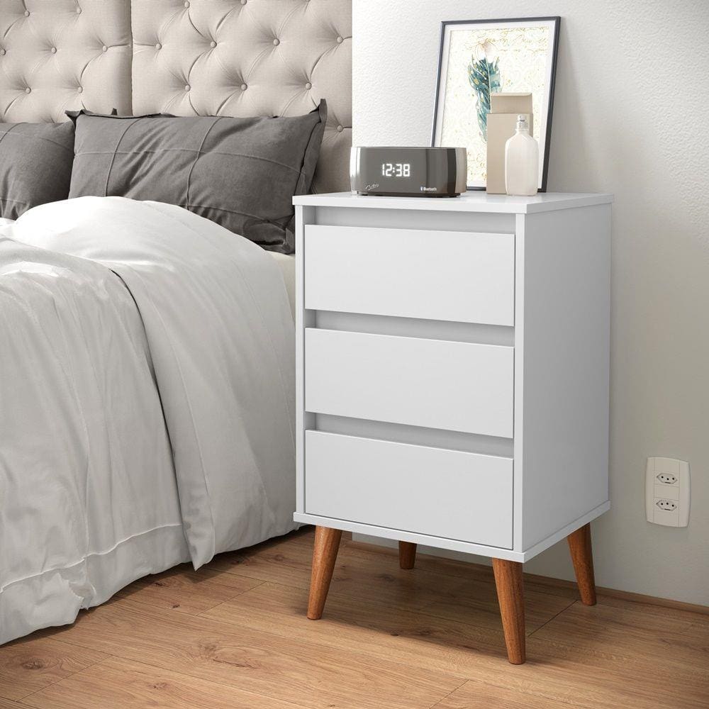 Mesa De Cabeceira Retrô Wood Branco EJ Móveis