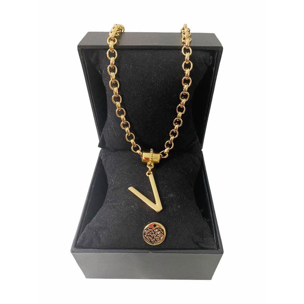 Colar Feminino Elo Português Grosso 6mm Letra "V"