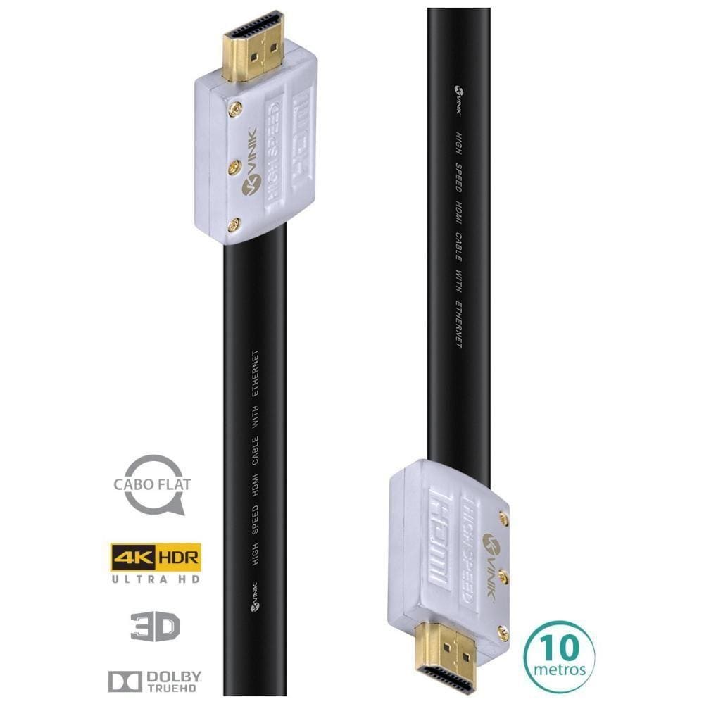 Cabo Hdmi 2.0 4k Conexao Ethernet Flat 10 Metros - H20fl-10