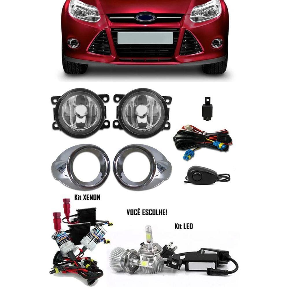 Kit Farol de Milha Neblina Ford Focus Hatch e Sedan 2014 2015 + Kit Xenon 6000K 8000K ou Kit Lâmpada Super LED 6000K
